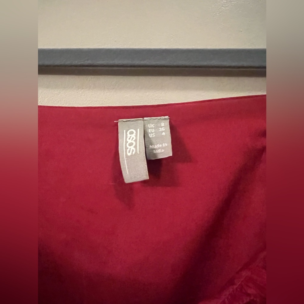 Asos Design Button Through Dobby Mini Red Dress U… - image 4